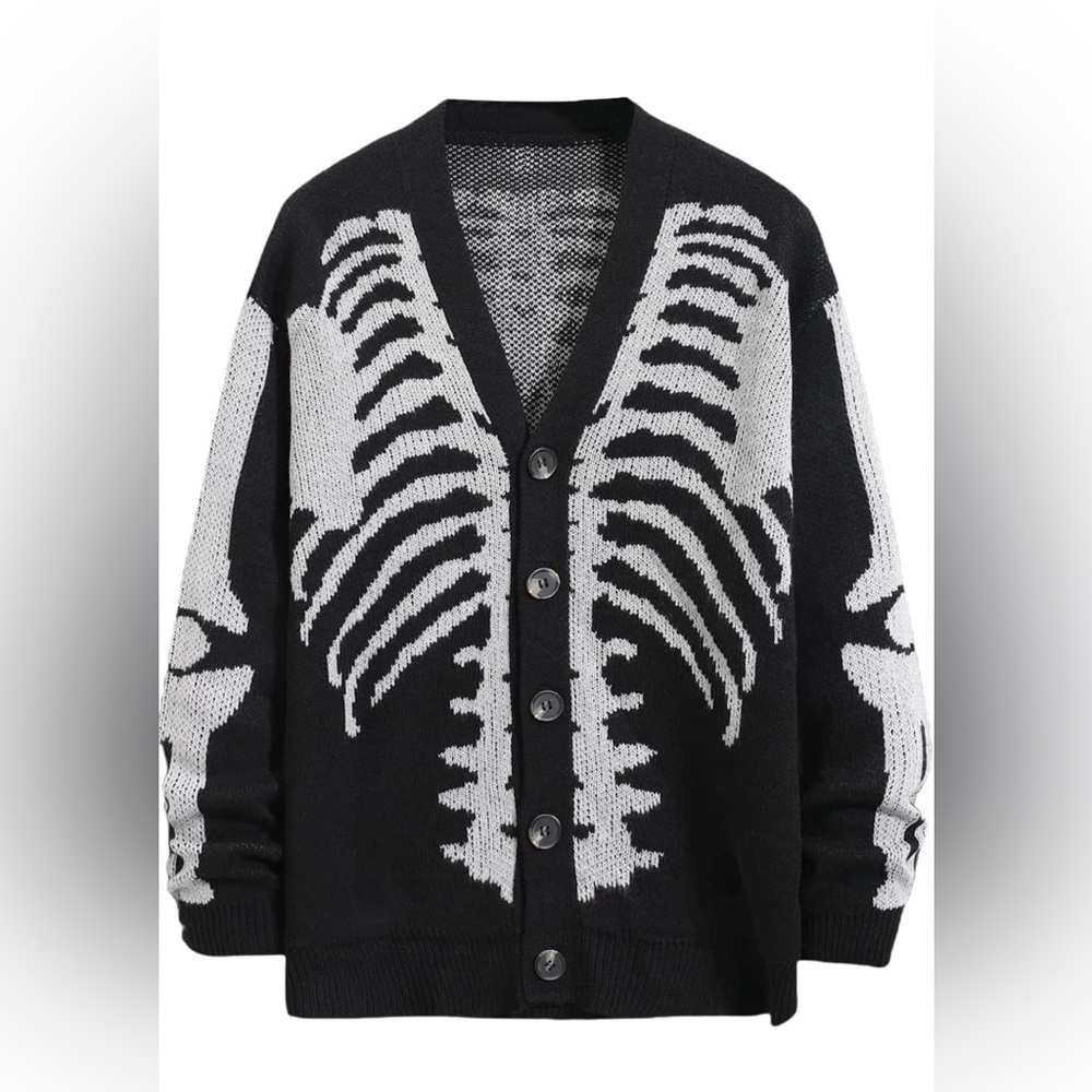COPY - Skeleton Print Long Sleeve Cardigan Sweater V Neck Button Down Goth Alte…